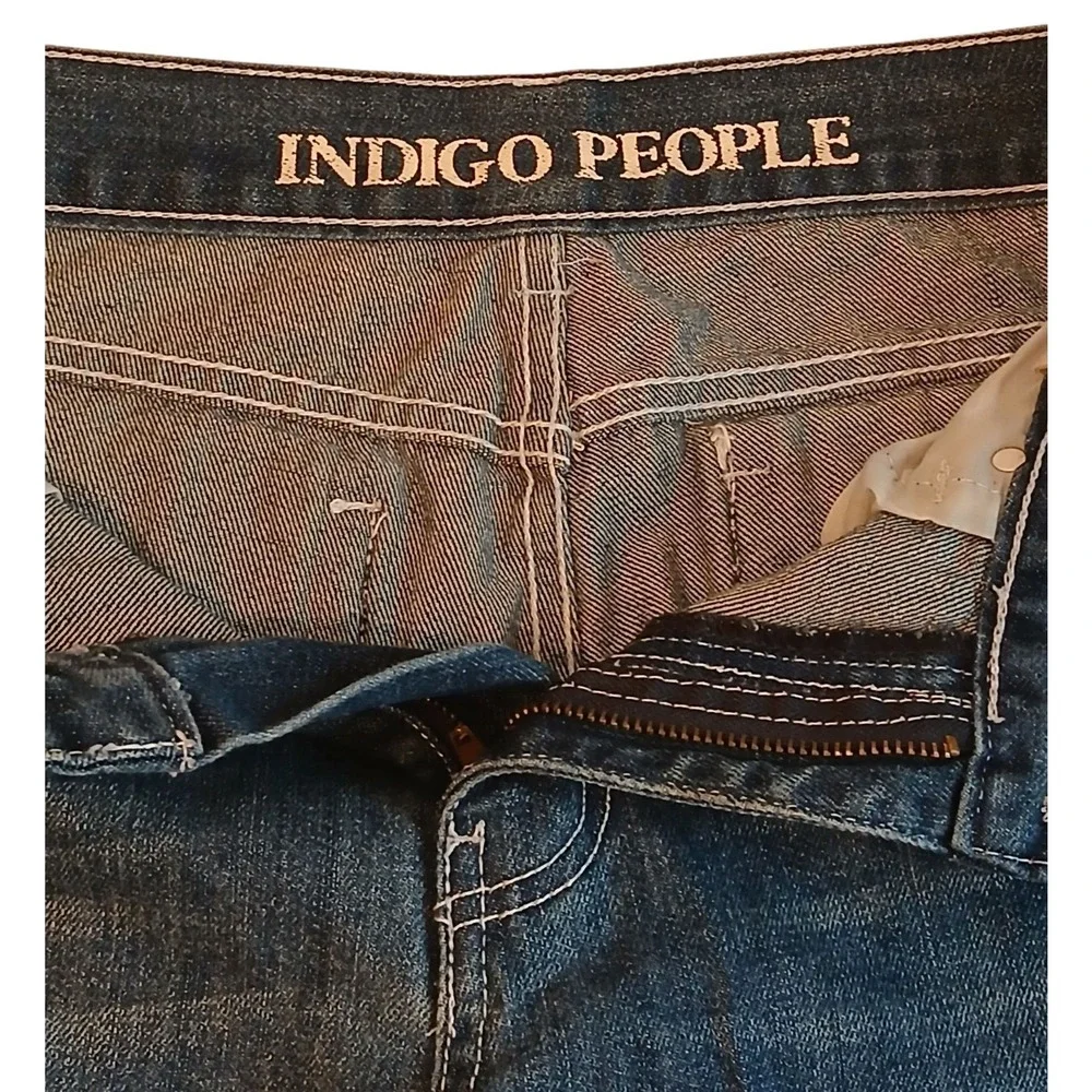 Indigo People Men's Jeans 32x30 Blue Distressed Straight Leg Denim Pants Embroid